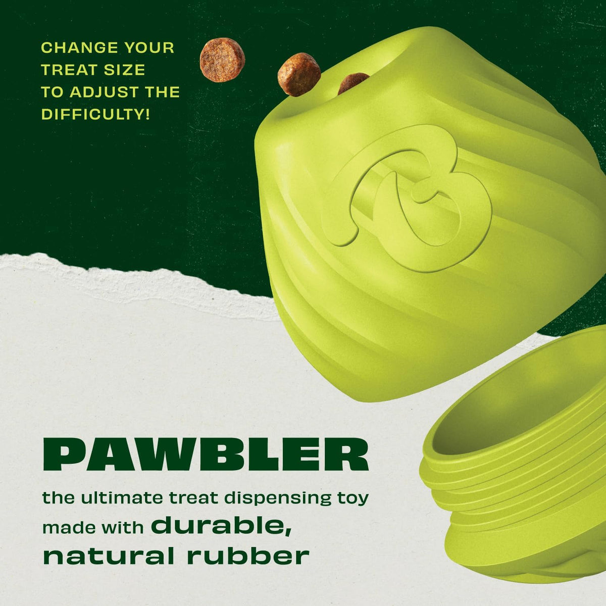 Benebone Pawbler - Natural Rubber Interactive Enrichment Treat and Kibble Dispensing Dog Toy