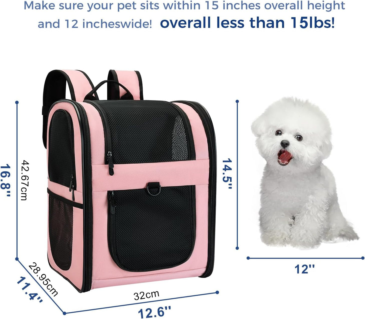 Apollo Walker Dog & Cat Carrier Backpack for 4-15lb Pets - Ventilated Safe Design with Padded Back