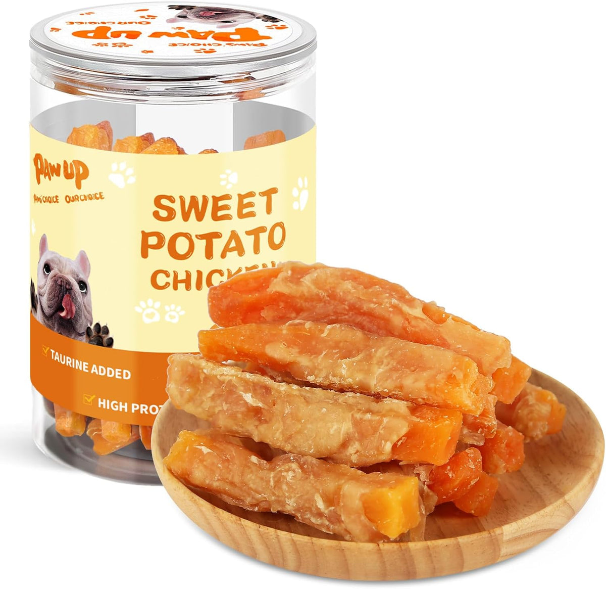 PAWUP Dog Treats Chicken Jerky Wrapped Sweet Potato, Natural Ingredients w/Taurine, Grain Free Dog