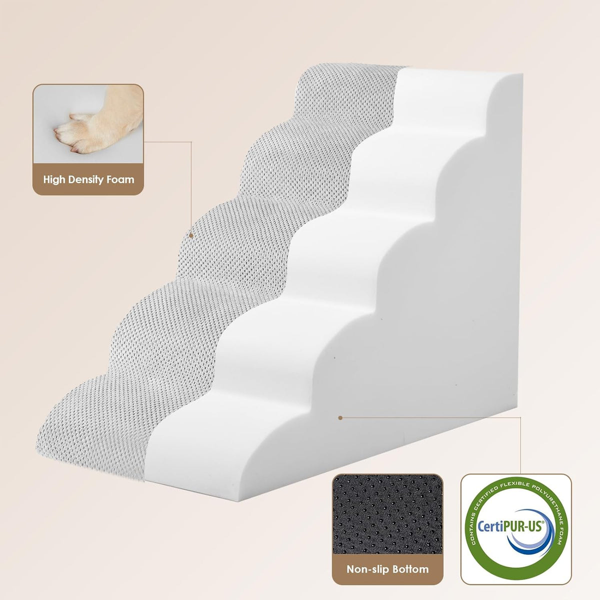 EHEYCIGA Curved Dog Stairs Ramp for High Beds 22.6" H, 5-Step Dog Steps for Small Dogs and Cats