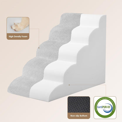 EHEYCIGA Curved Dog Stairs Ramp for High Beds 22.6" H, 5-Step Dog Steps for Small Dogs and Cats