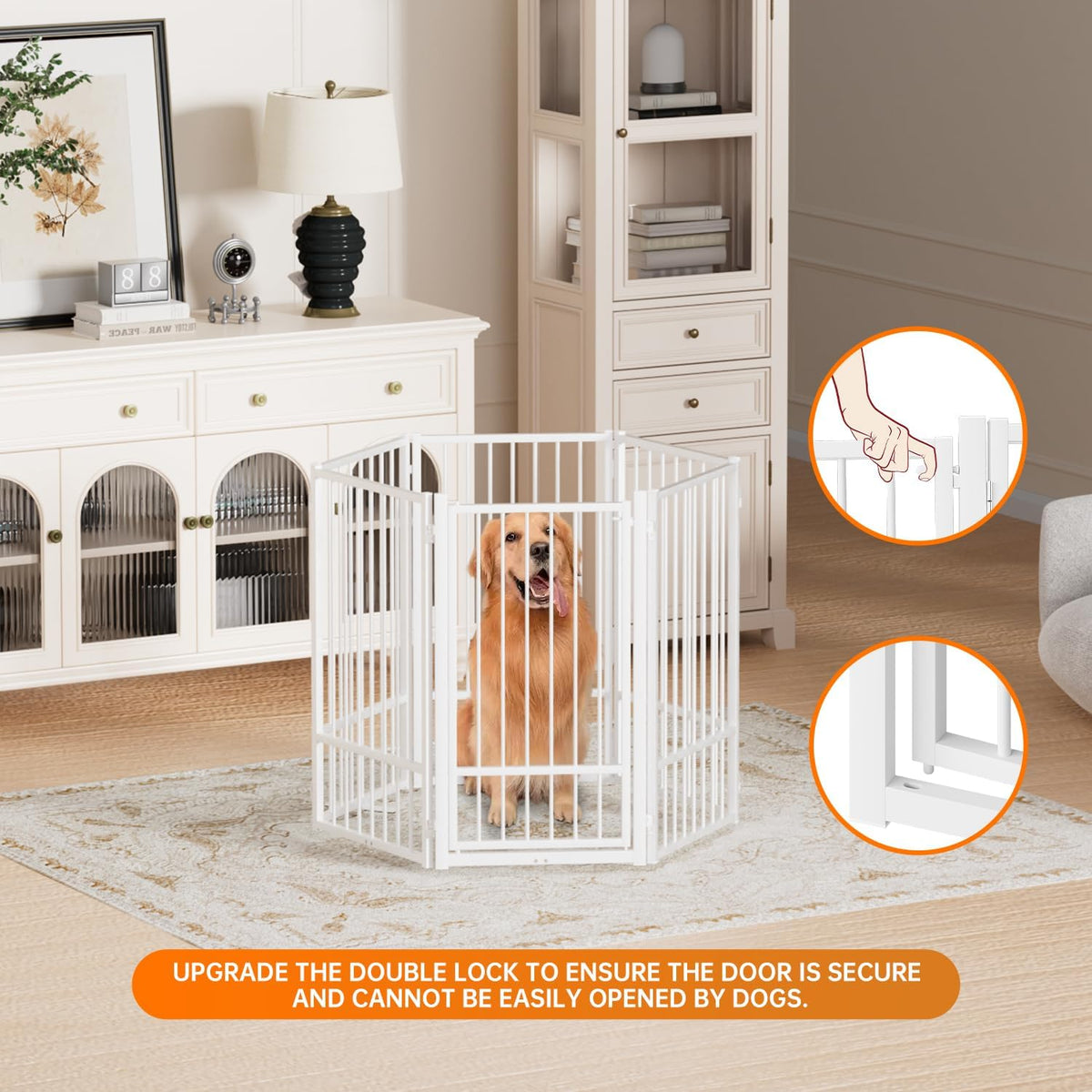 Full Metal Freestanding Dog Gate with Door, 36''Height Foldable Pet Dog Fence for Indoor & Outdoor