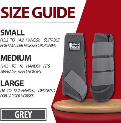 Jeffers Equine Protective Horse Boots 1 Pair Grey - Safe Neoprene Leg Guards & Comfortable Fit