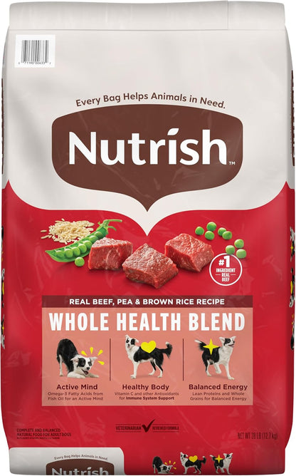 Nutrish Dry Dog Food, Real Beef, Pea & Brown Rice Recipe Whole Health Blend for Adult Dogs, 28 lb.