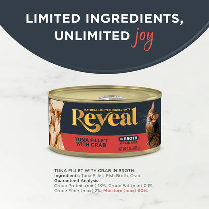 Reveal Natural Wet Cat Food in Broth, Limited Ingredient Grain Free Canned Cat Food, Protein with
