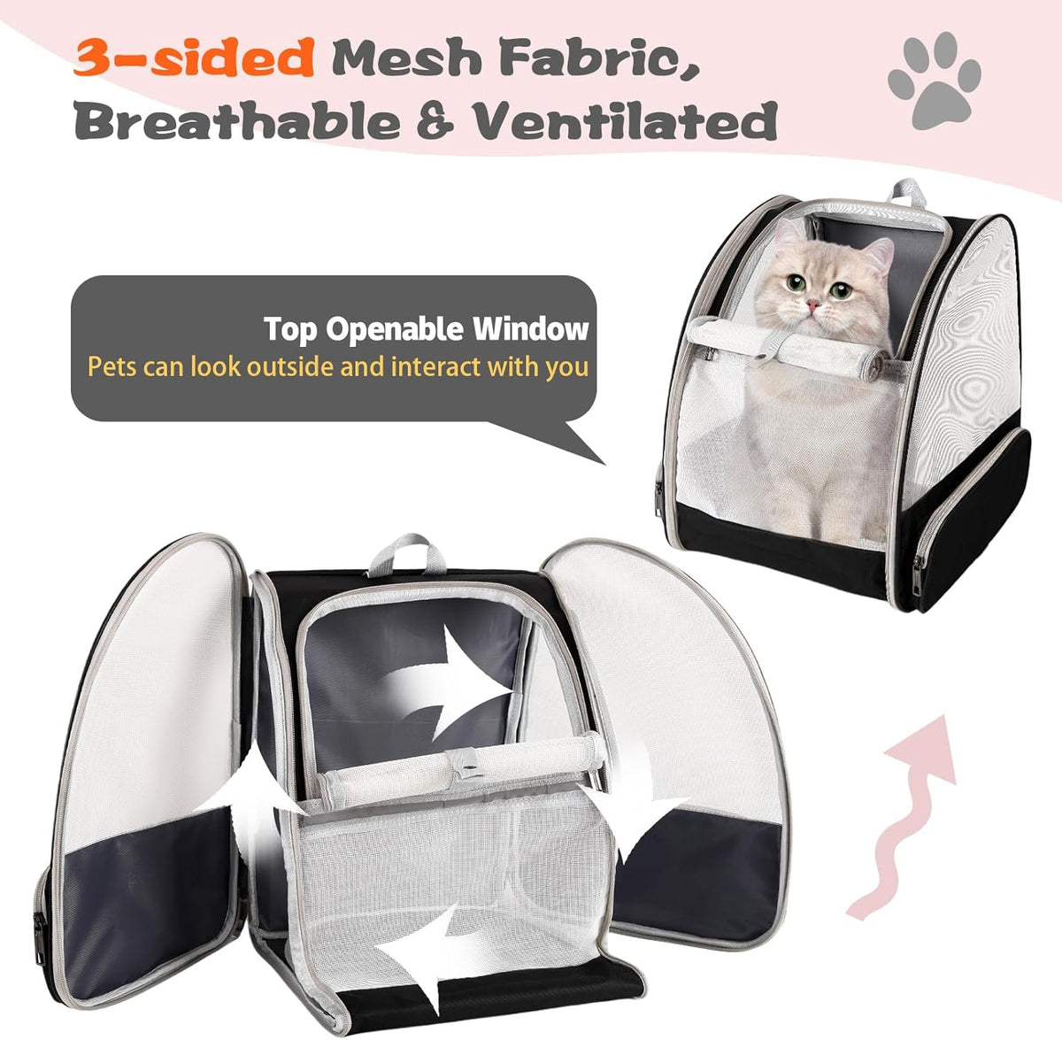 Cat Backpack Carrier,Pet Carrier Airline Approved for Small Dog Cat Puppy Kitten Bunny,Ventilated