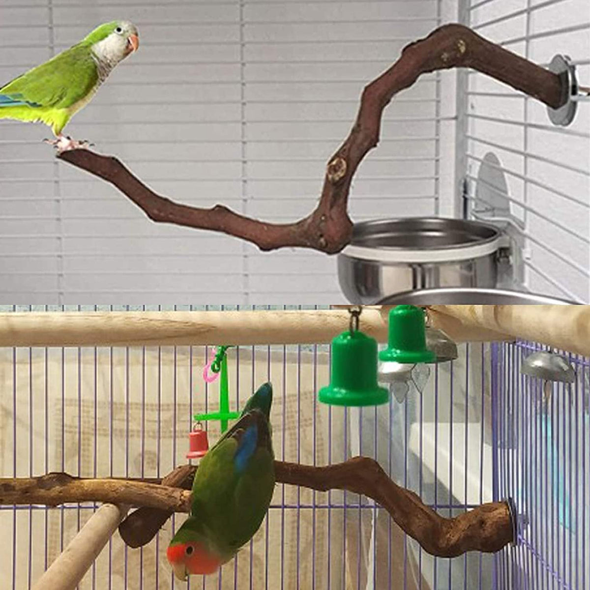 kathson Natural Parrot Perch Bird Stand Pole Wild Grape Stick Paw Grinding Fork Parakeet Climbing