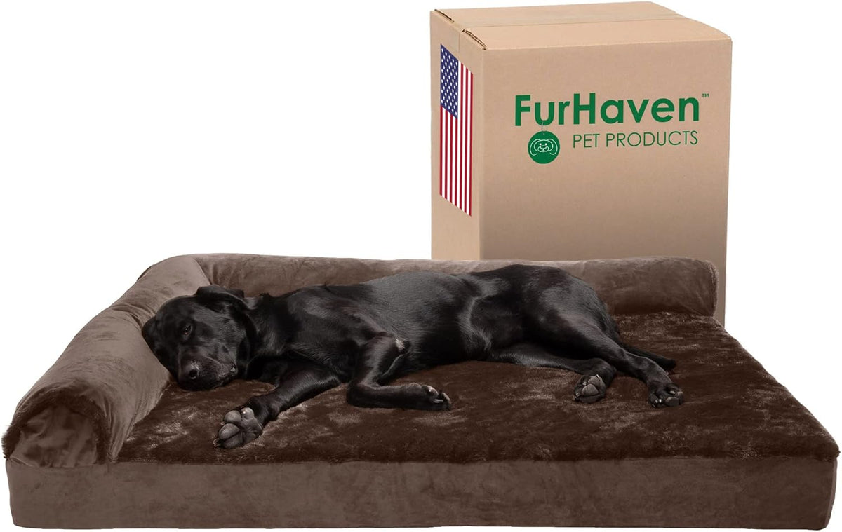 Furhaven Cooling Gel Dog Bed for Large Dogs w/ Removable Bolsters & Washable Cover, For Dogs Up to