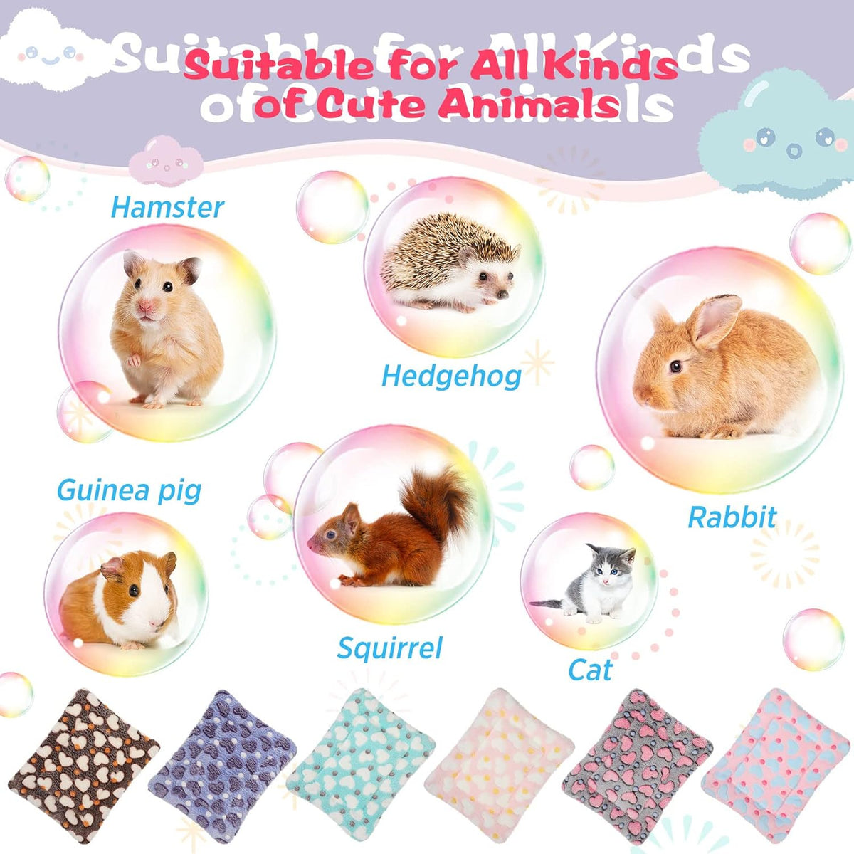 Yulejo 6 Pieces Guinea Pig Bed Plush Hamster Mat Bunny Bed Small Animal Sleeping Bedding Pads with
