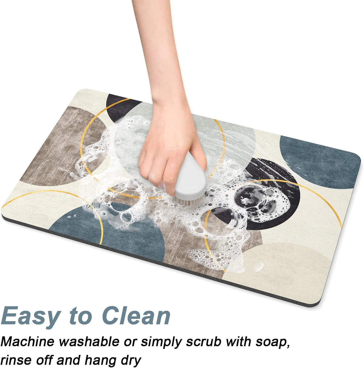 Rnivvi Dog Food Mat, 12" x 19" Boho Absorbent Dog Cat Bowl Mat for Food and Water, Cute Anti-Slip