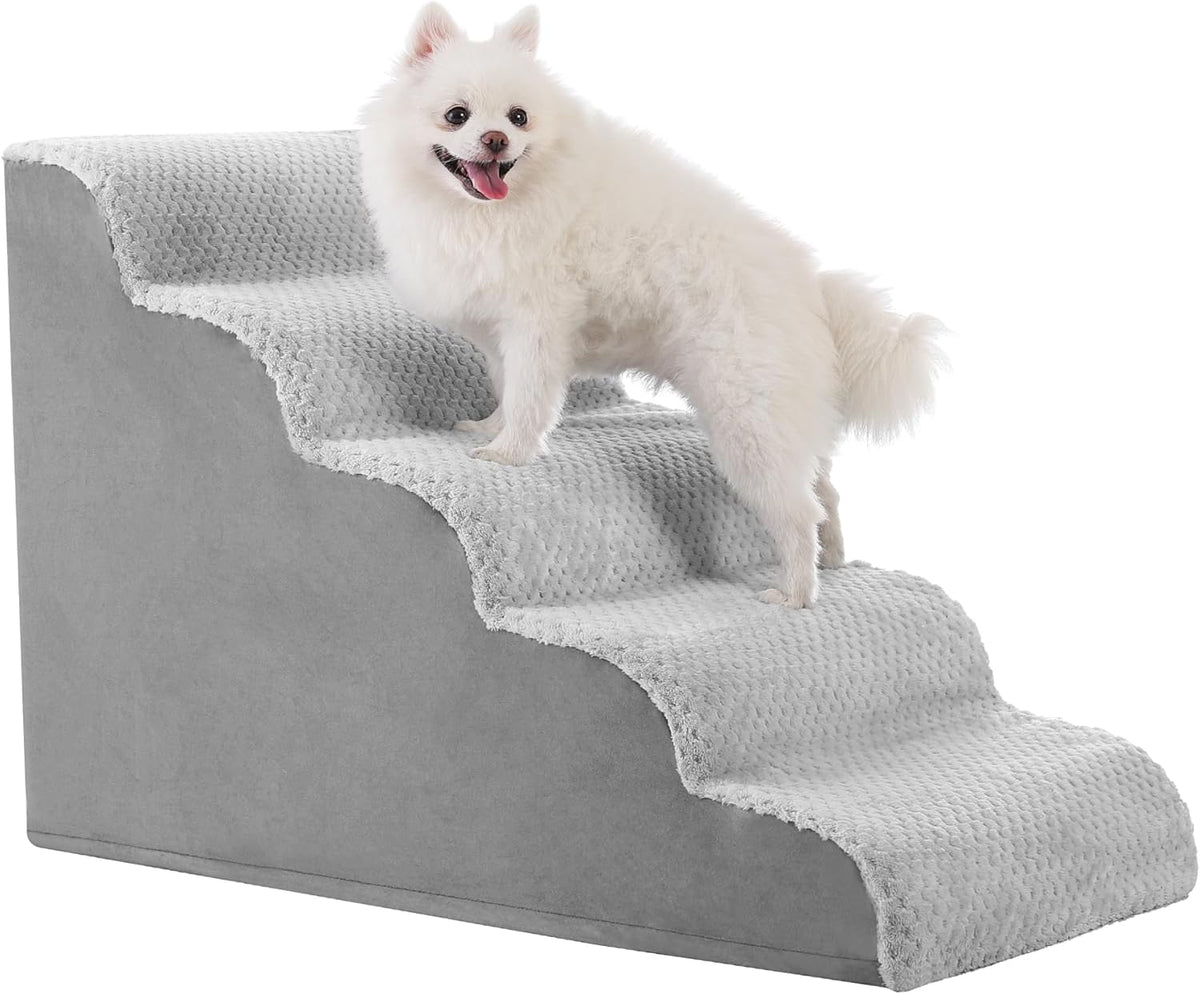MIHIKK Dog Stairs Ramp, Curved 5-Step Dog Steps for Small Dogs and Cats, Pet Stairs for High Beds