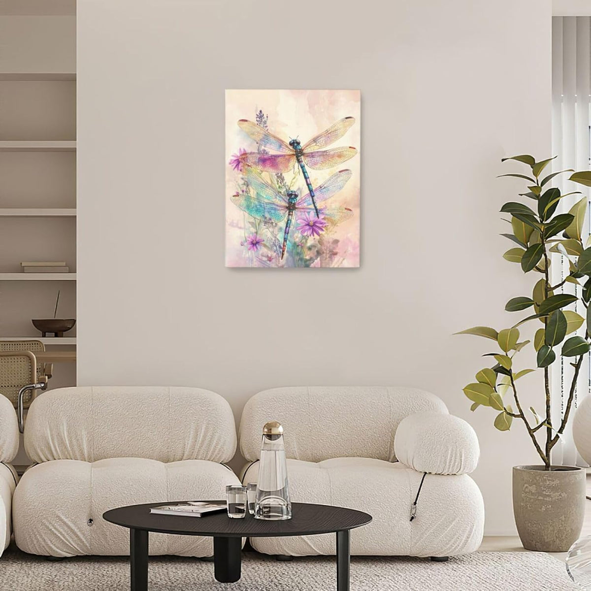 Dragonfly Bathroom Pictures Wall Art, Floral Bathroom Wall Decor, Framed Painting Canvas Artwork