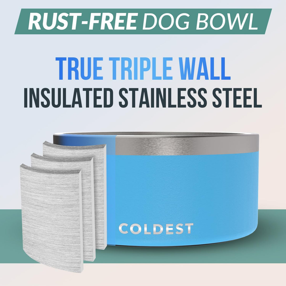 Coldest Dog Bowl - Anti Rust Metal, Non Slip, 3 Layers Insulated Stainless Steel Dog Bowls - Spill