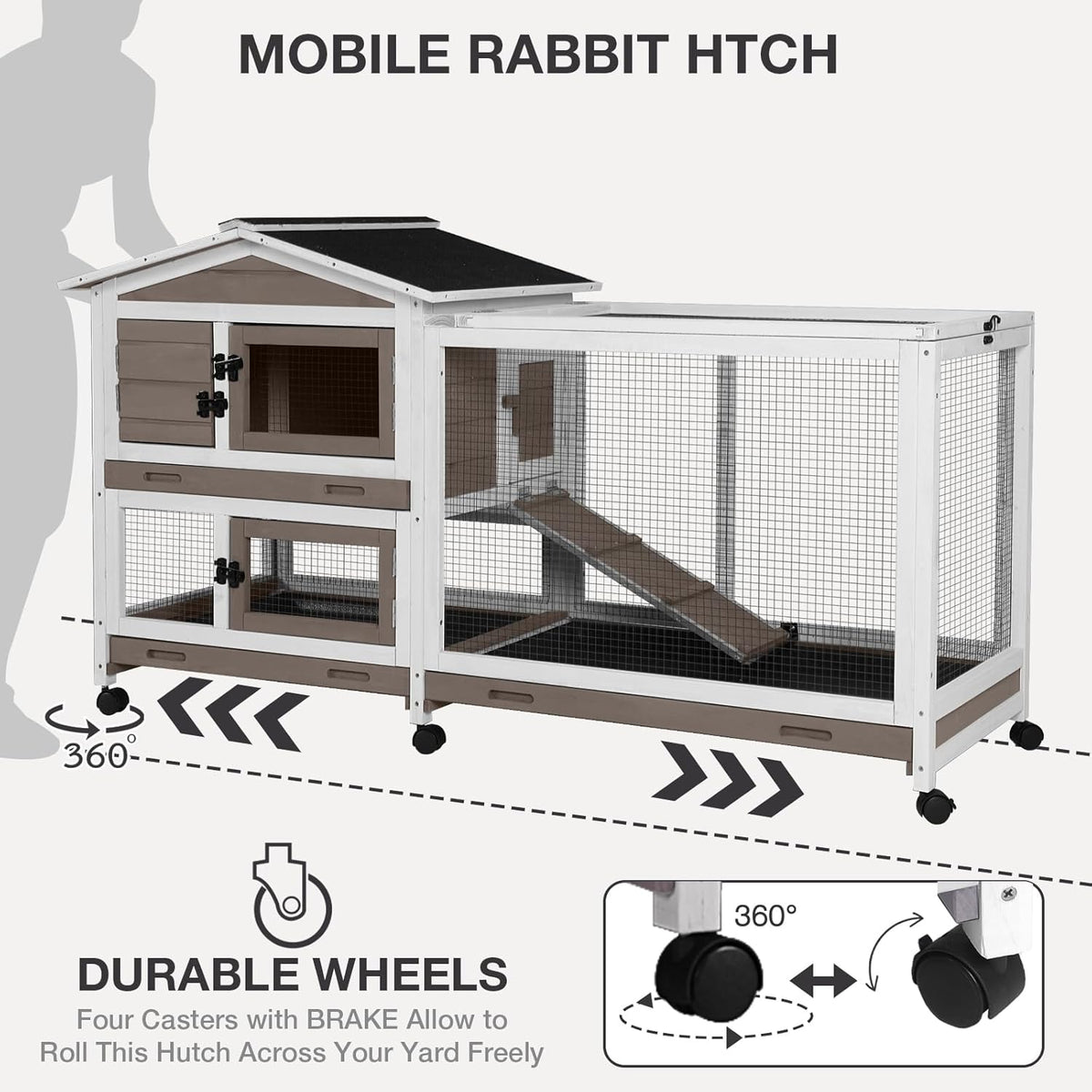 2-Story Indoor Rabbit Hutch with Chew-Proof Outdoor Rabbit Cage with 6 Locking Casters Bunny Cage 2