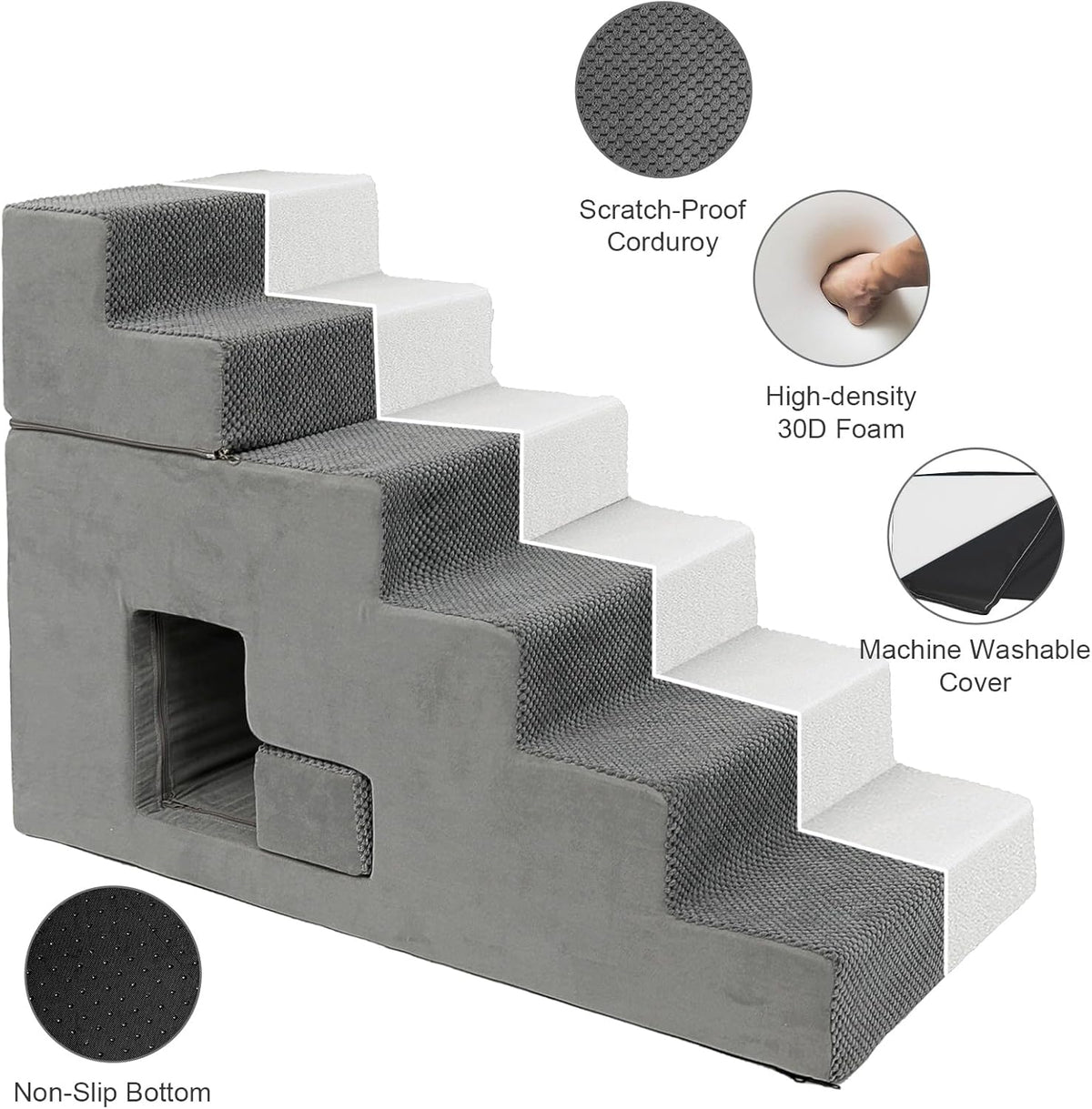 Dog Stairs for Small Dogs 27”H, 6-Step Dog Steps for High Bed, High-Density Foam Pet Stairs with