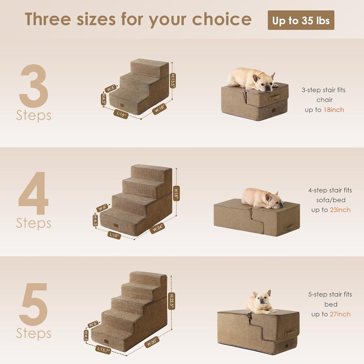 EHEYCIGA Dog Stairs for Bed 18" H, 4-Step Dog Steps for High Bed, Pet Steps for Small Dogs and