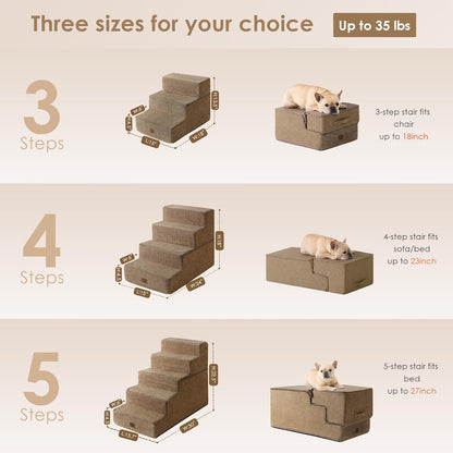 EHEYCIGA Dog Stairs for Small Dogs 13.5" H, 3-Step Dog Steps for Couch Sofa and Chair, Pet Steps
