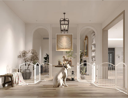 BHG Metal No-Assembly Freestanding Dog Gate with Door Walk Through, Extra Wide 120", Extra Tall 32"