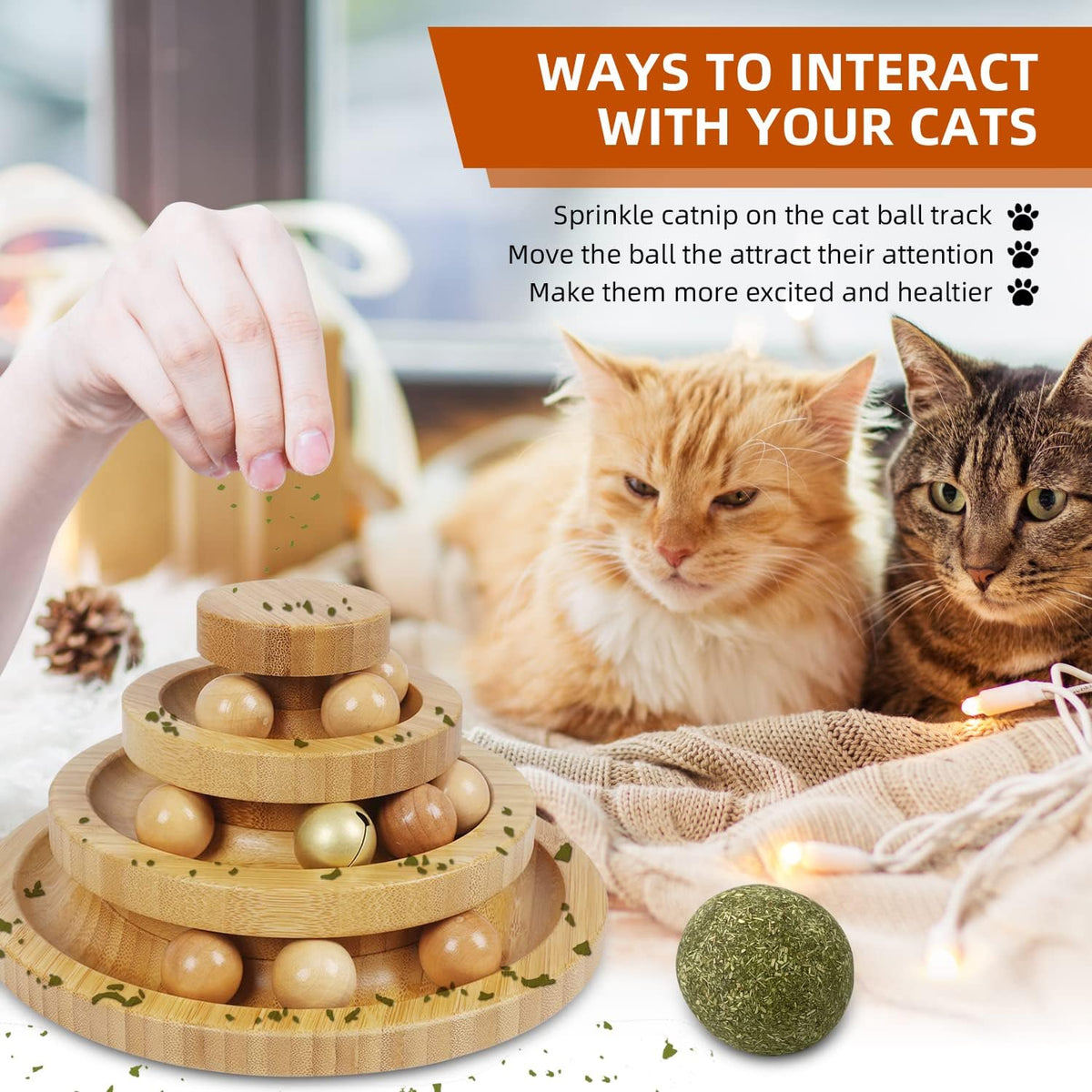 Cat Ball Track Toy,Kitty Toys Roller,3-Level Ball Tower with 9 Removable Balls,Interactive Cat Toy