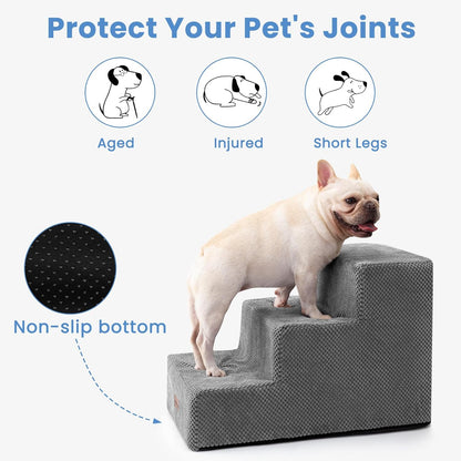 Dog Stairs for Small Dogs & Cats,3-Step Extra Wide Non-Slip Pet Steps for Couch Sofa and