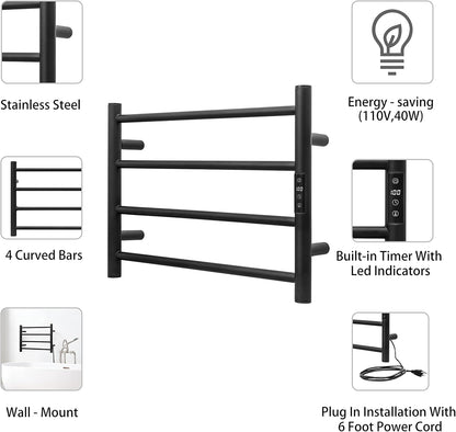 KEG Smart WiFi Towel Warmer Wall Mounted with Built-in Timer and Temperature Adjust Control, 4 Bars