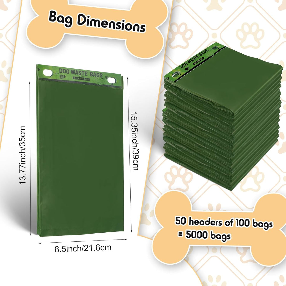 Ireer 5000 Pcs 50 Counts 5000 Pcs Header Bag Bulk Dog Pet Waste Bags Poop Easy Single Pull for Poop