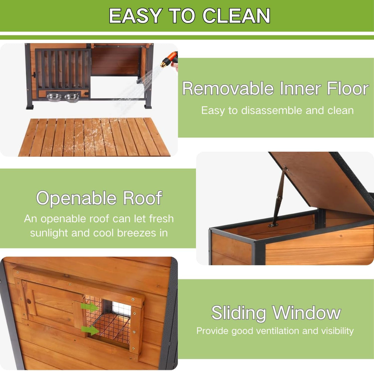 Dog House Outdoor with Bowls Weatherproof Dog Kennel with Anti-Chewing Iron Frame Dog Shelter for