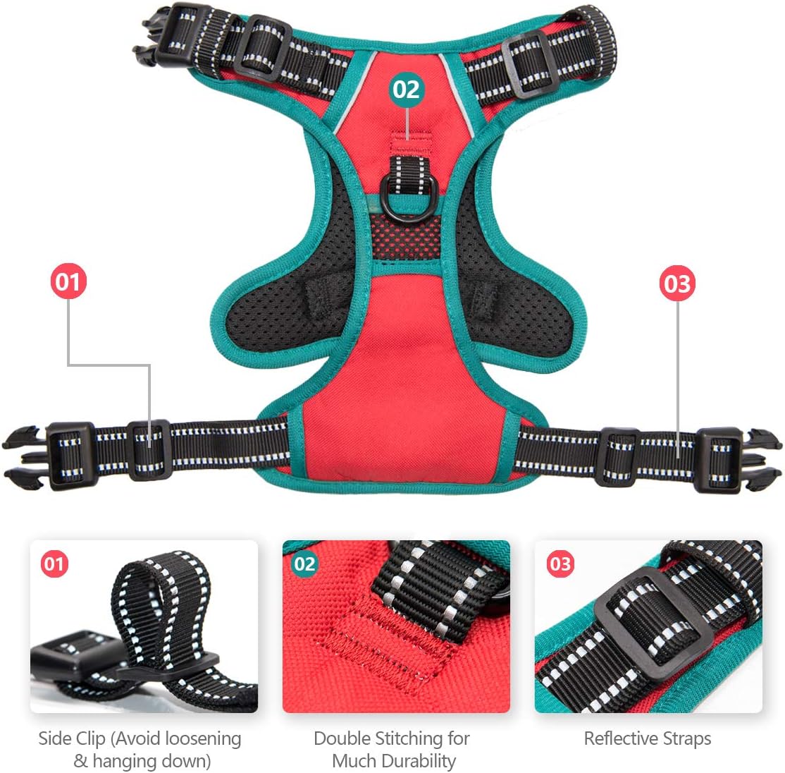PHOEPET 2019 Reflective Dog Harness Large Breed Adjustable No Pull Vest with with Handle 2 Metal