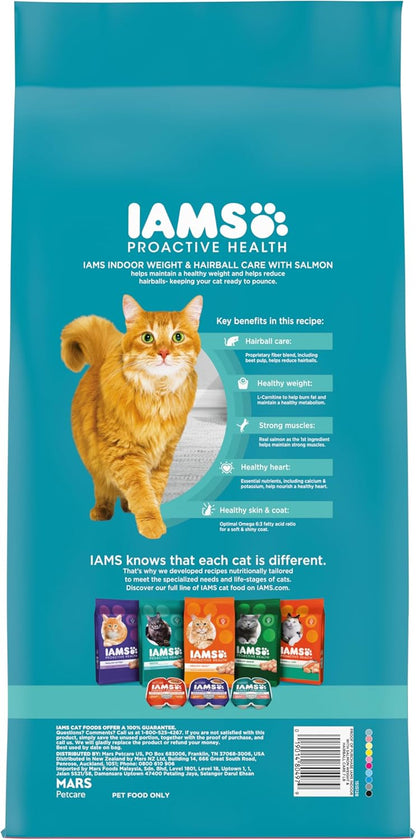 IAMS Proactive Health Indoor Weight Control & Hairball Care Adult Dry Cat Food, Salmon Recipe, 7