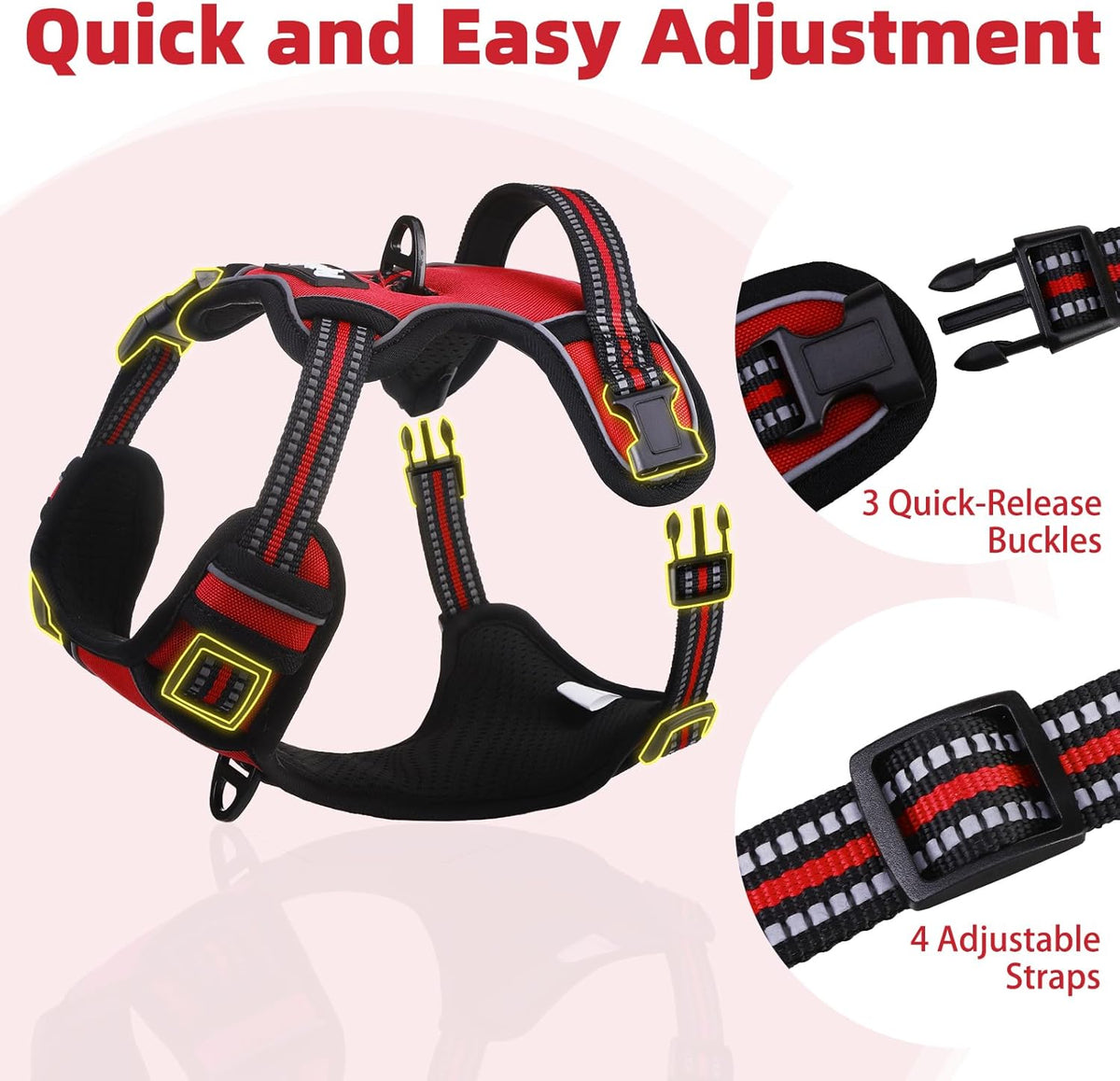 PUPTECK No Pull Dog Harness for Large, Adjustable Reflective Dog Harness with Handle Easy Control