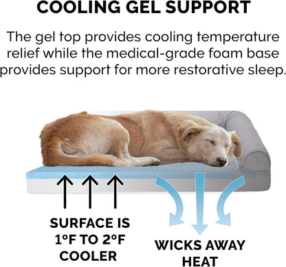 Furhaven Cooling Gel Dog Bed for Large Dogs w/ Removable Bolsters & Washable Cover, For Dogs Up to