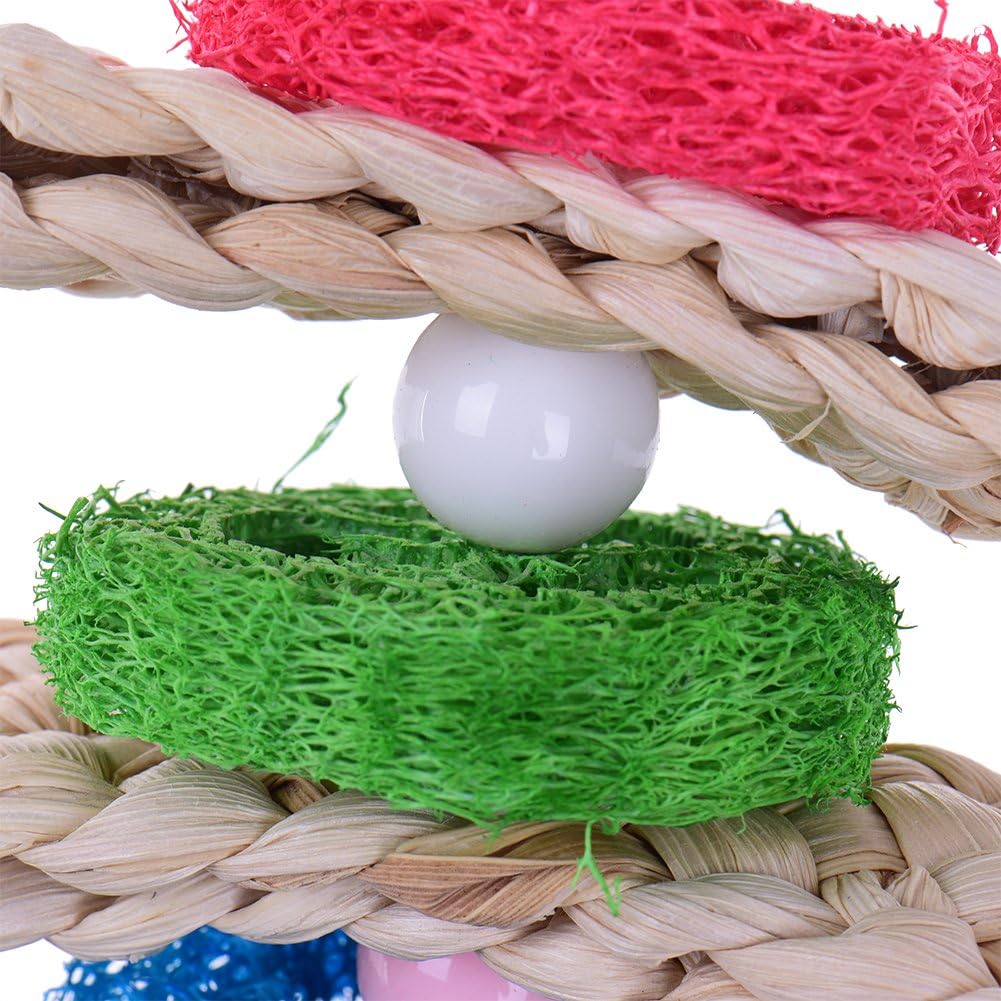 Hypeety Pet Bird Parrot Swing Chewing Toy Natural Sepa Takraw with Happy Twist Colorful Bead Swing