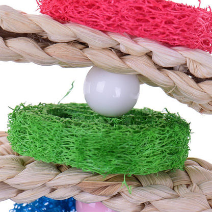 Hypeety Pet Bird Parrot Swing Chewing Toy Natural Sepa Takraw with Happy Twist Colorful Bead Swing