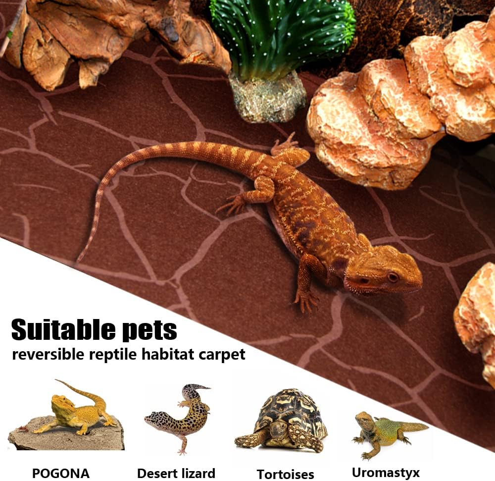 2 Pack Reptile Carpet Desert Reptile Mat & Reversible Substrate, Terrarium Liner Bedding, for