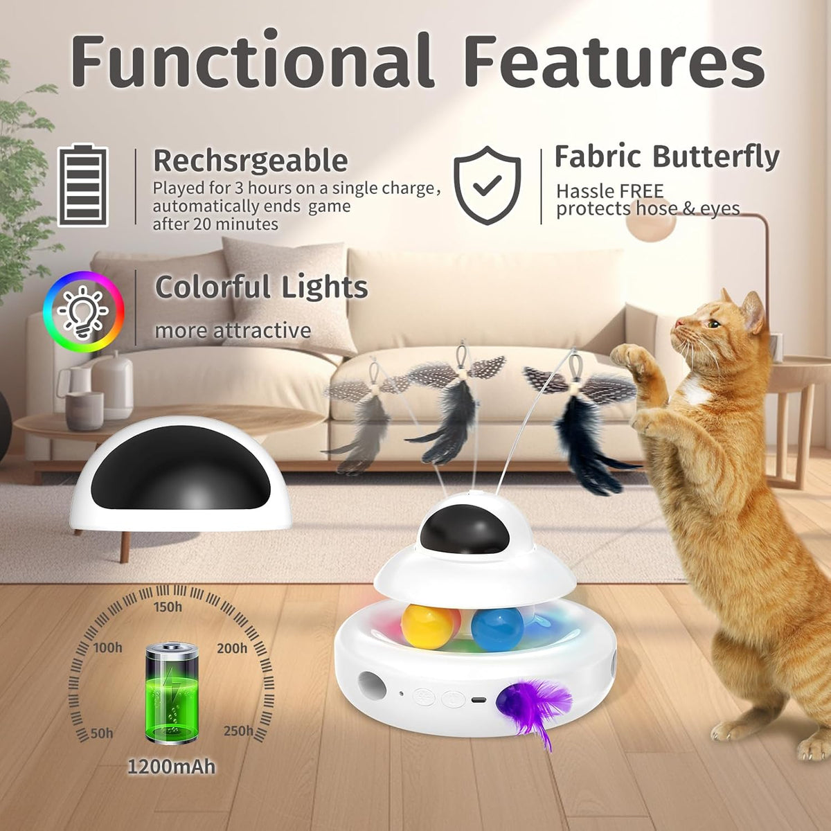 Interactive Cat Toys for Indoor Cats,4-in-1 Automatic Kitten Toy,Motion Activated Electronic