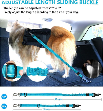 AUBELL Dog Seat Belt for Car,2 Pack Set 3-in-1 Adjustable Reflective Bungee Heavy Duty Dog Car