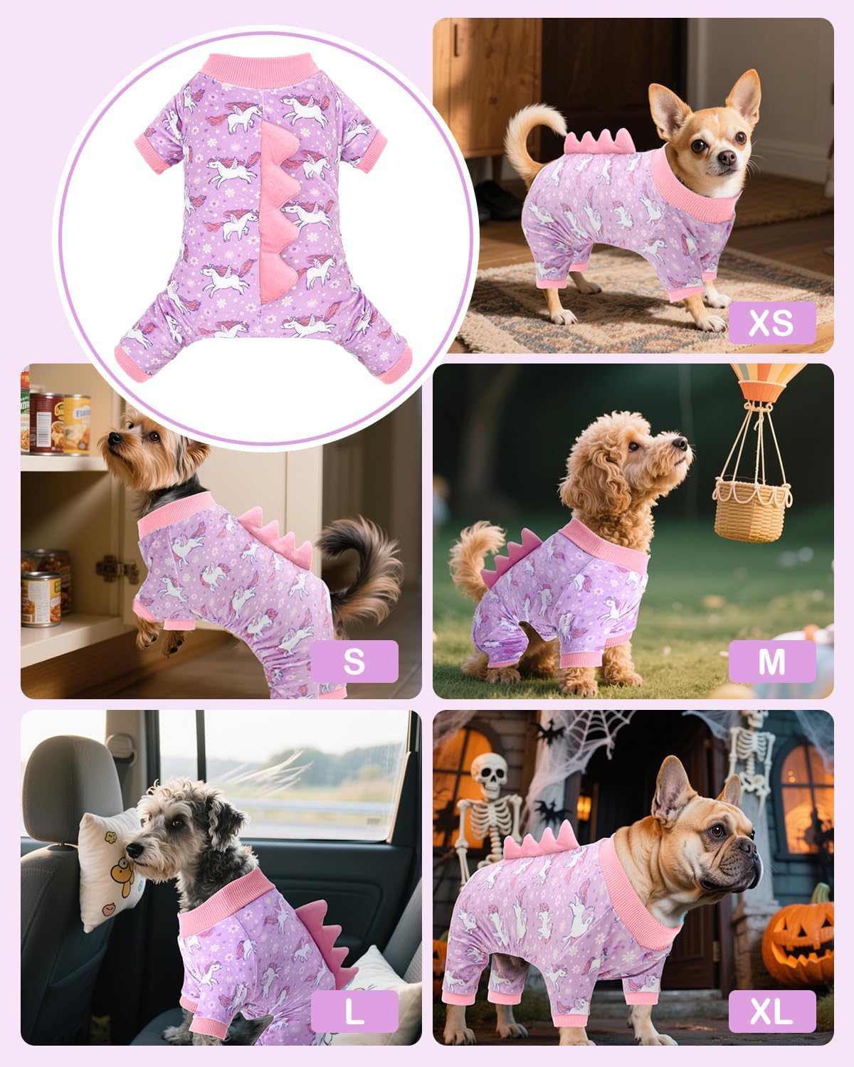 CuteBone Dinosaur Costume Dog Pajamas, Stretchy Spandex Crystal Velvet Sleepwear Coat for Small