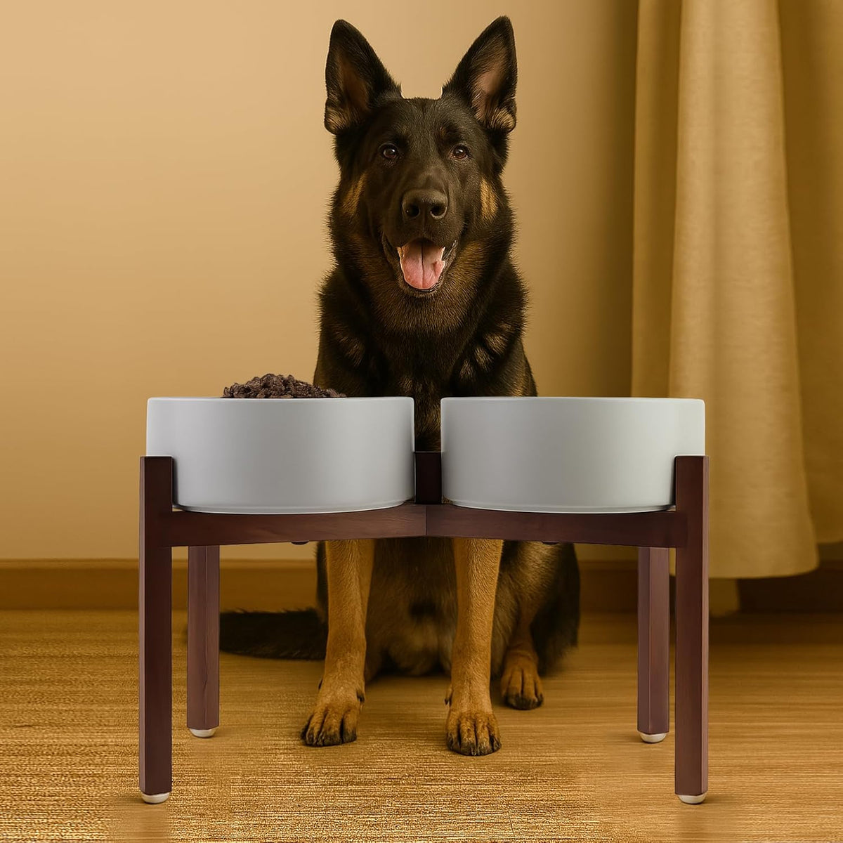 SPUNKYJUNKY Raised Ceramic Dog Bowls Set with Non-Slip Acacia Wood Stand for Large Sized Dog(60.87