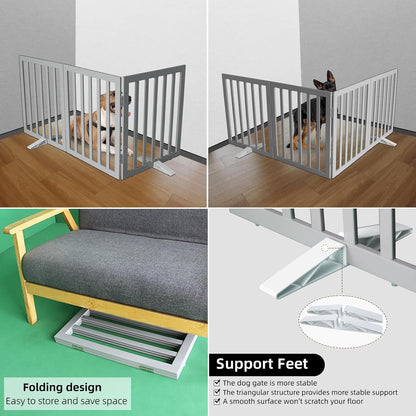 ZJSF Freestanding Indoor Dog Gate for House Foldable Wood Puppy Gate for Doorways Pet Gate for