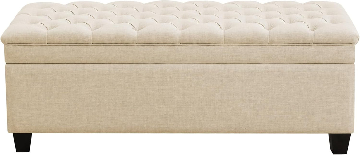 51" Fabric Storage Ottoman Bench, Upholstered Rectangle End of Bed Storage Ottoman Tufted Living