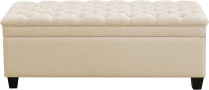 51" Fabric Storage Ottoman Bench, Upholstered Rectangle End of Bed Storage Ottoman Tufted Living