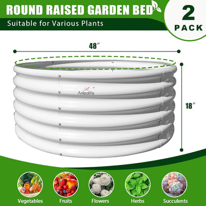 A ANLEOLIFE 2-Pack 4ft x 18” Tall Galvanized Raised Garden Beds Outdoor, Round Metal Planter Box