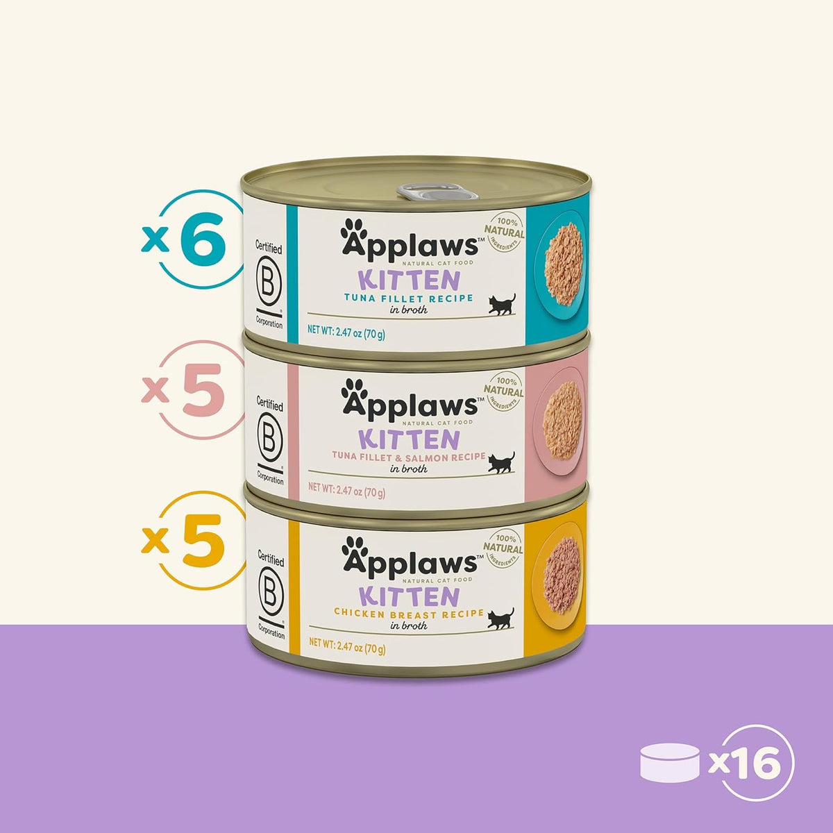 Applaws Natural Wet Cat Food in Broth, Limited Ingredient Canned Wet Cat Food, No Additives, Made