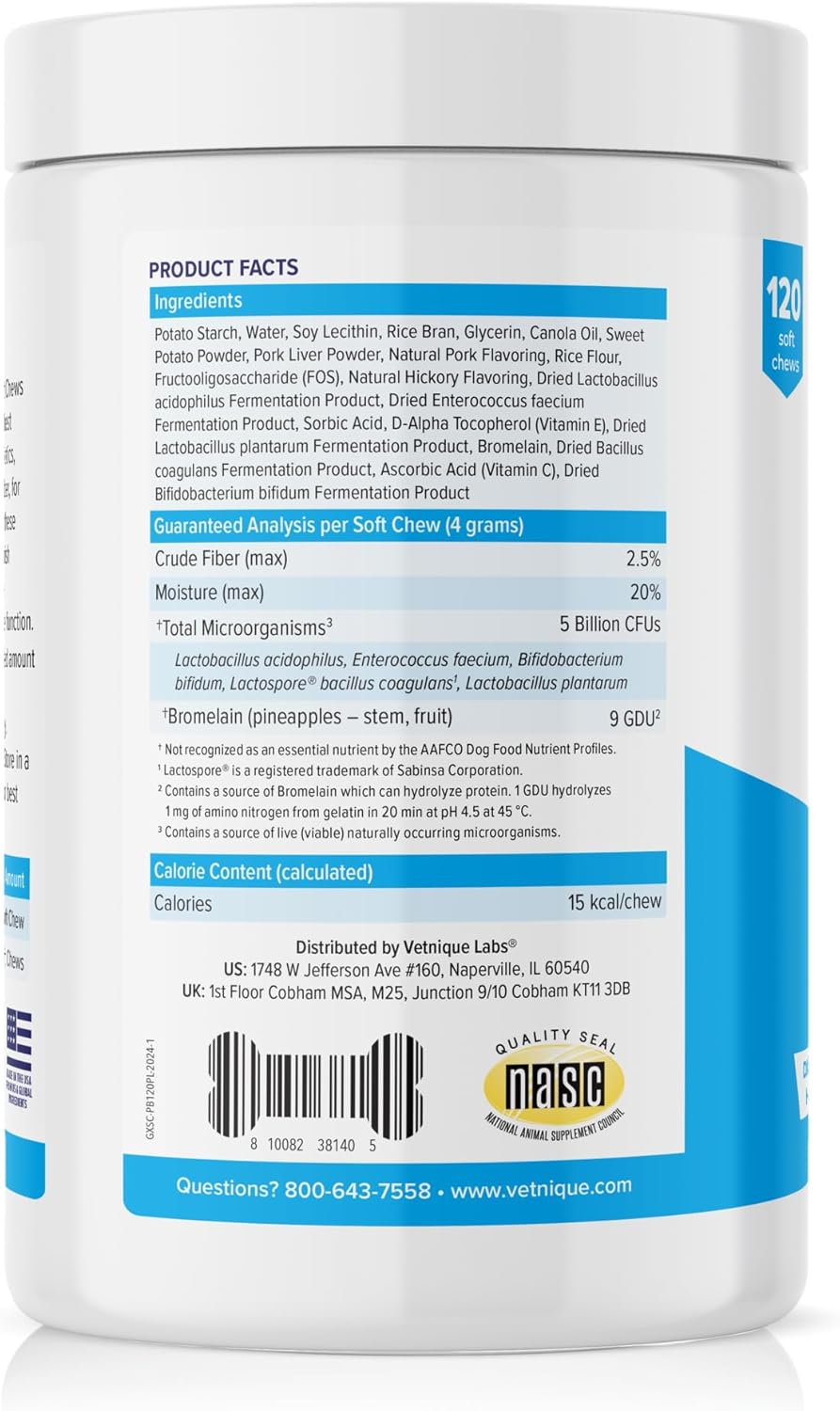 Vetnique Glandex Daily Probiotics for Dogs with Prebiotics to Support Gut Health with Fiber and