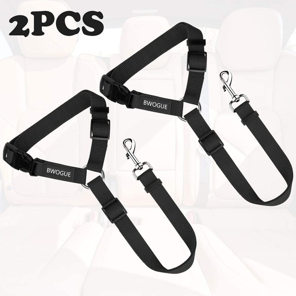 BWOGUE 2 Packs Dog Cat Safety Seat Belt Strap Car Headrest Restraint Adjustable Nylon Fabric Dog