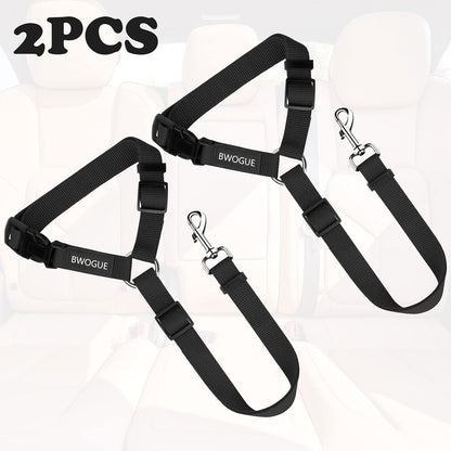 BWOGUE 2 Packs Dog Cat Safety Seat Belt Strap Car Headrest Restraint Adjustable Nylon Fabric Dog