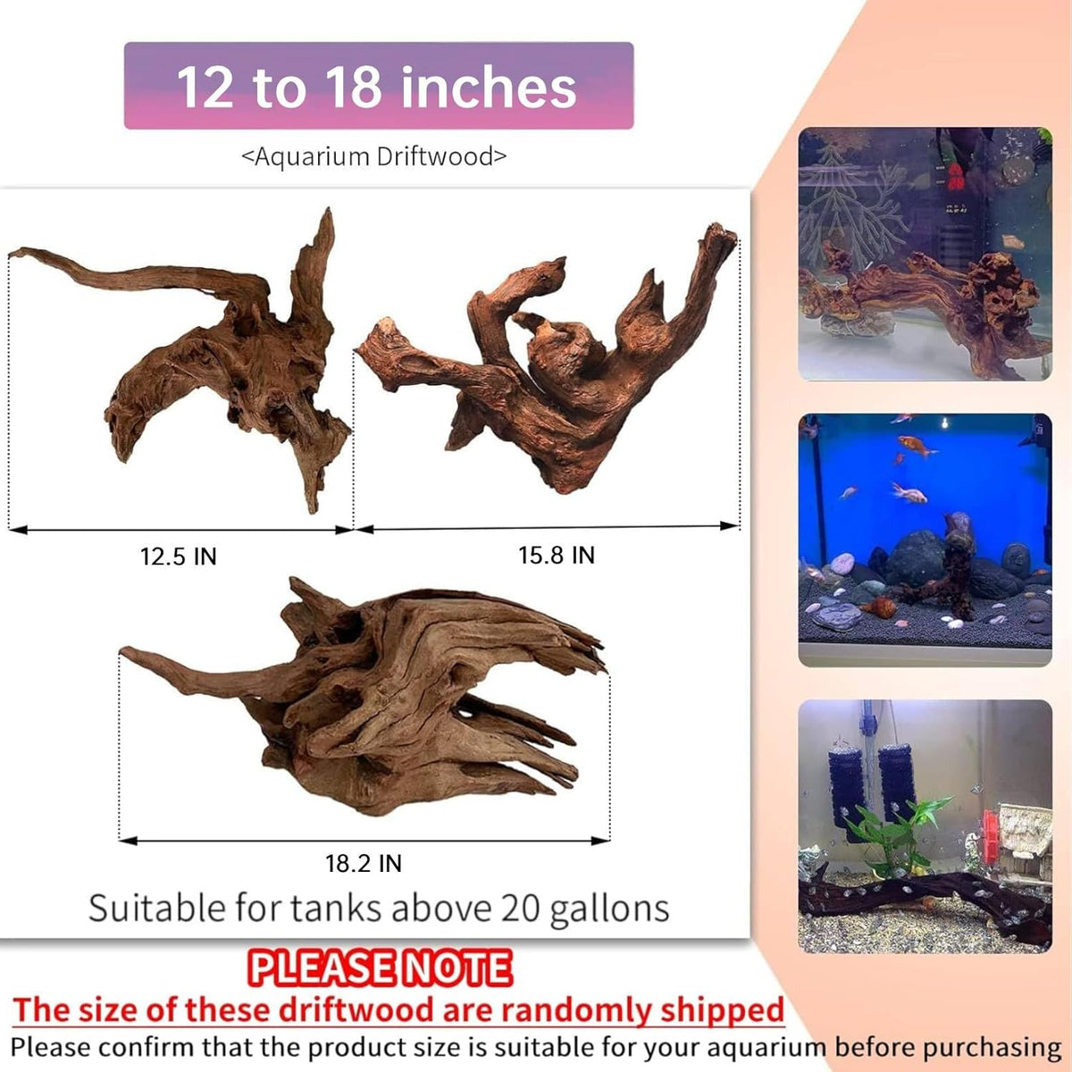 Hamiledyi Large Natural Driftwood for Aquarium 12-18 Inch Driftwood Branches Fish Tank Decoration