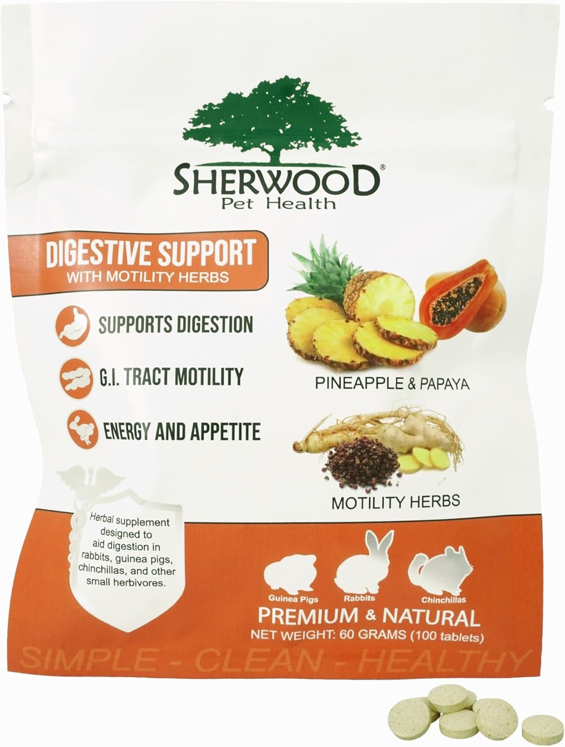 Digestive Support, Papaya by Sherwood Pet Health (100 Tablets - 60 Grams). Contains Natural
