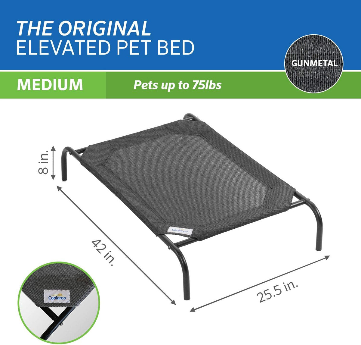 Coolaroo Original Elevated Dog Bed - Breathable Off-The-Ground Pet Bed with Cooling Fabric, Joint
