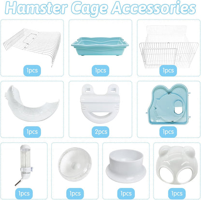 PINVNBY Dwarf Hamster Cage, Small Animal Cages, 2-Tier Travel Portable Mouse Cage Hamster Carrier